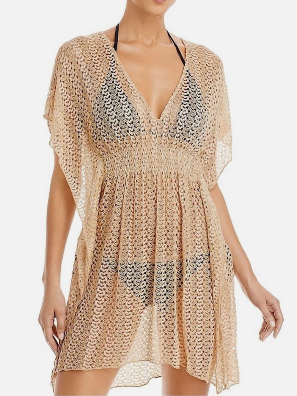 BECCA Golden Crochet Tunic Swim Coverup M/L